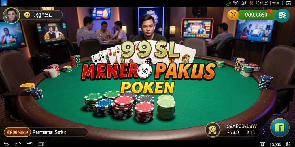 Screenshot gameplay 99SL menunjukkan pemain poker yang serius dan taruhan yang menegangkan.