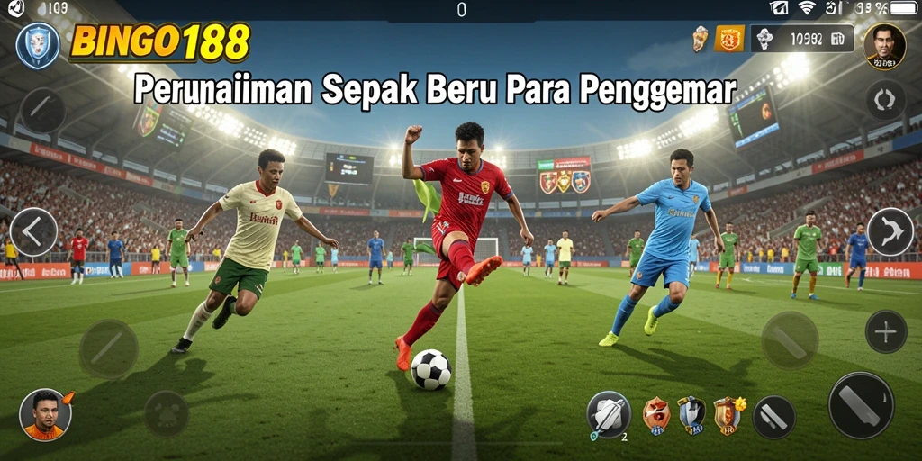 Screenshot gameplay BINGO188 menampilkan aksi pertandingan sepak bola yang mendebarkan.