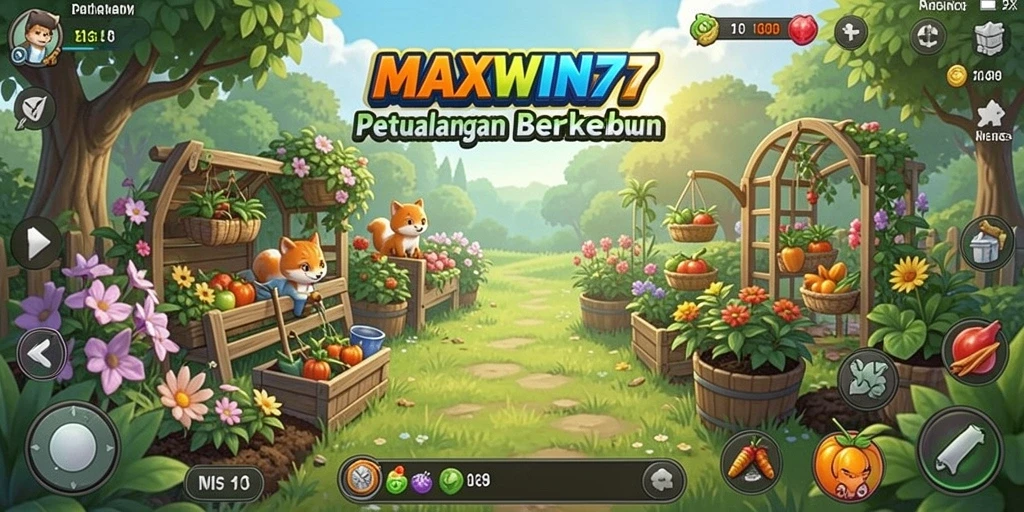 Tampilan gameplay <strong>MAXWIN77</strong> menunjukkan petani sibuk merawat ladang mereka.