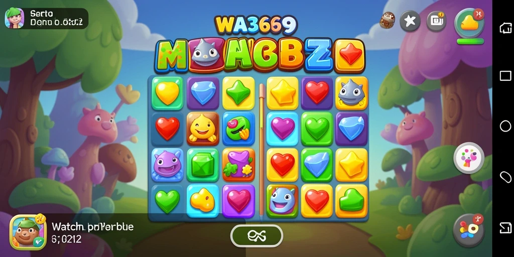Screenshot gameplay WA369 menampilkan aksi Match-3 yang seru.