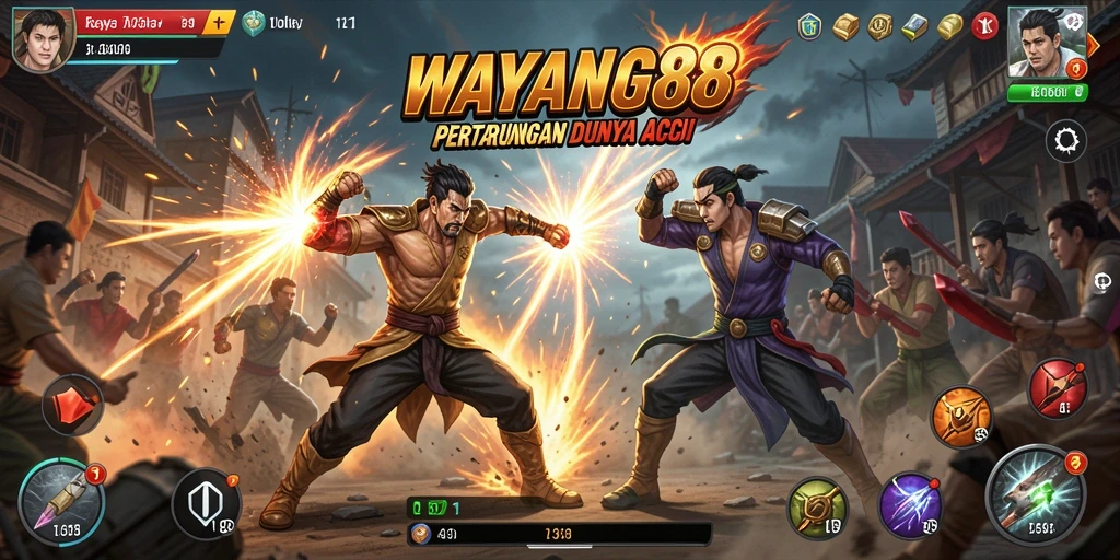 Tampilan seru gameplay WAYANG88 dengan aksi bertempur yang mendebarkan.