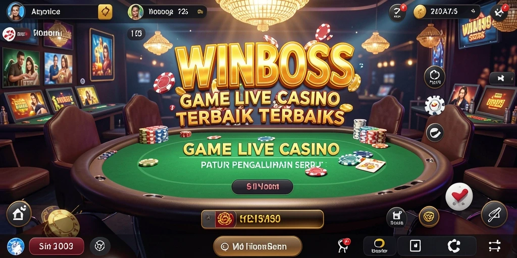 Screenshot gameplay WINBOSS yang menunjukkan dealer langsung dan permainan kasino.